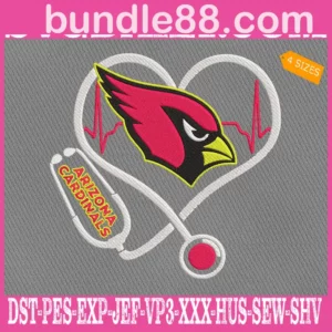Arizona Cardinal Heart Stethoscope Embroidery Files
