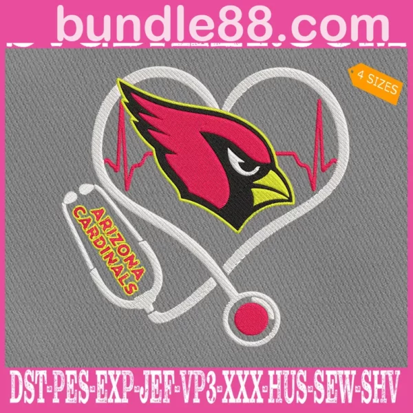 Arizona Cardinal Heart Stethoscope Embroidery Files