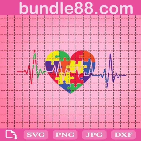 Autism Puzzle Heartbeat Svg