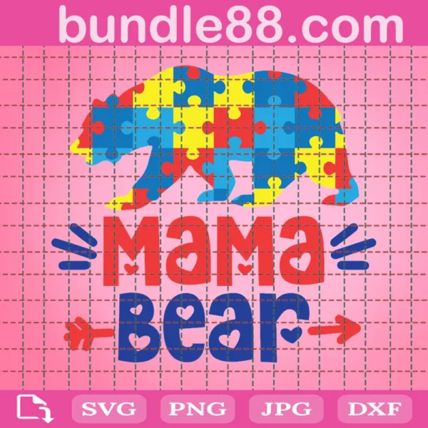Mama Bear Svg, Autism Bear Svg