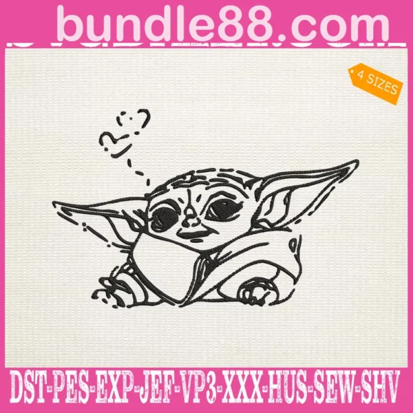 Baby Yoda Heart Embroidery Files