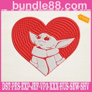 Baby Yoda Red Heart Embroidery Files