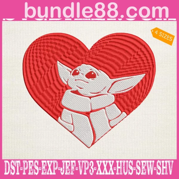 Baby Yoda Red Heart Embroidery Files