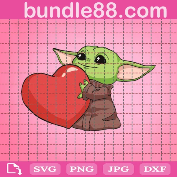 Baby Yoda With Heart Svg