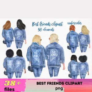 Best Friends Girls In Jeans Clipart Graphic Png