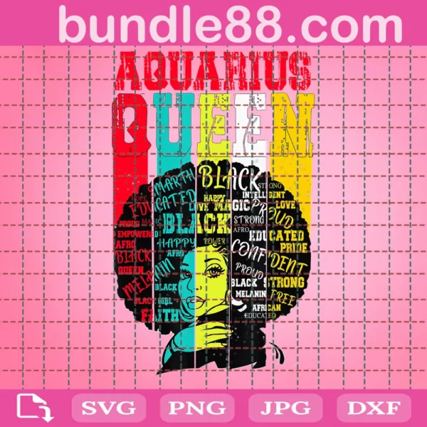 Black Girl Birthday Aquarius Queen Vintage Svg