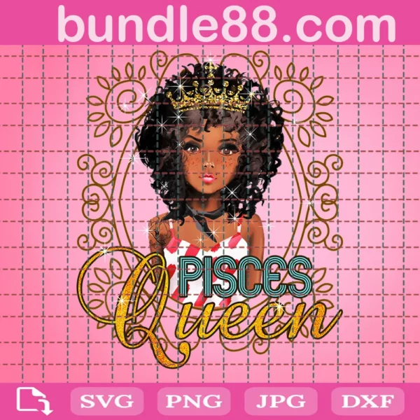 Black Pisces Queen Melanin Natural Hair Retro Vintage Svg