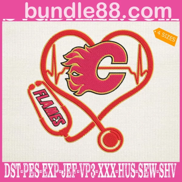 Calgary Flames Heart Stethoscope Embroidery Files