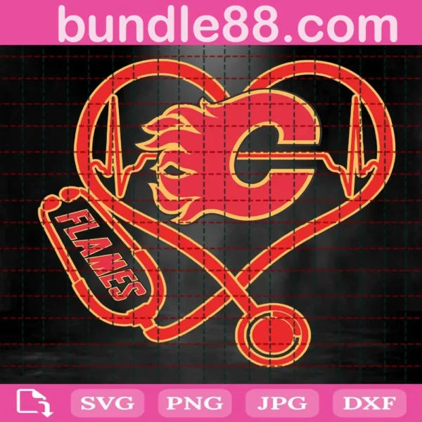 Calgary Flames Heart Stethoscope Svg