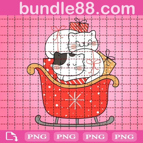 Cat With Santa Sleigh Clipart