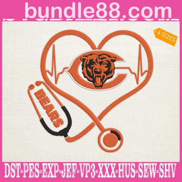 Chicago Bears Heart Stethoscope Embroidery Design