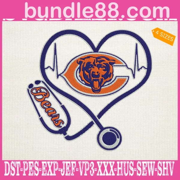 Chicago Bears Heart Stethoscope Embroidery Files