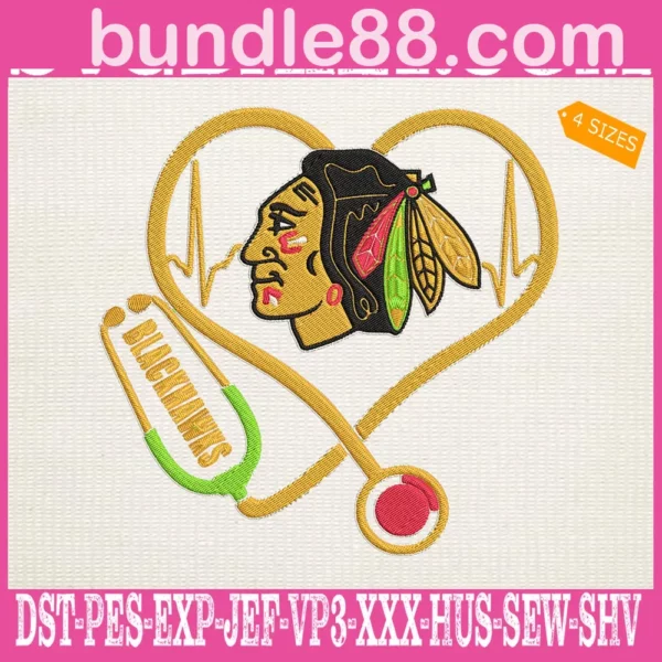 Chicago Blackhawks Heart Stethoscope Embroidery Files