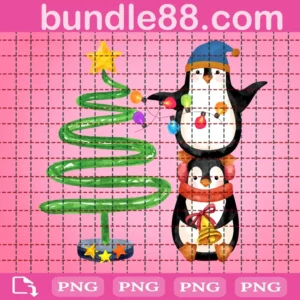 Christmas Penguins Decorating Tree Png