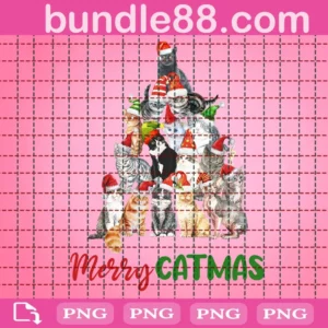 Christmas Tree With Santa Hat Cats Png