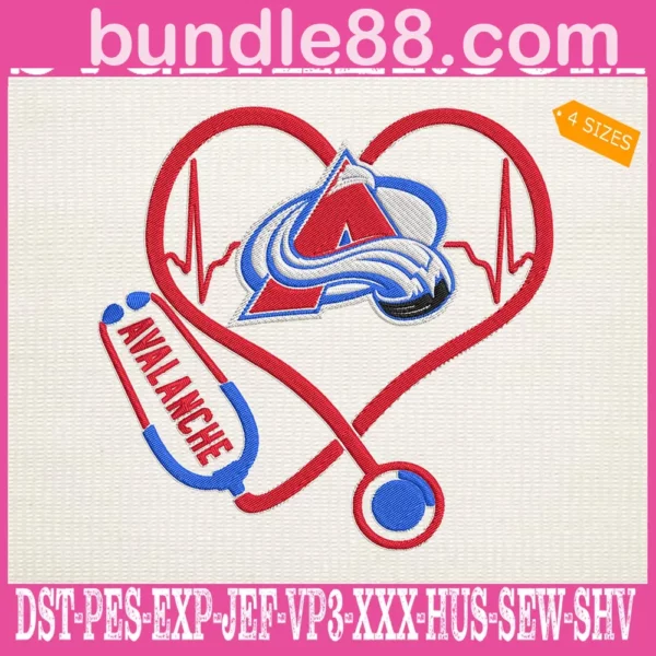 Colorado Avalanche Heart Stethoscope Embroidery Files