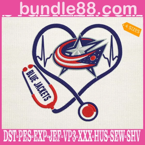 Columbus Blue Jackets Heart Stethoscope Embroidery Files