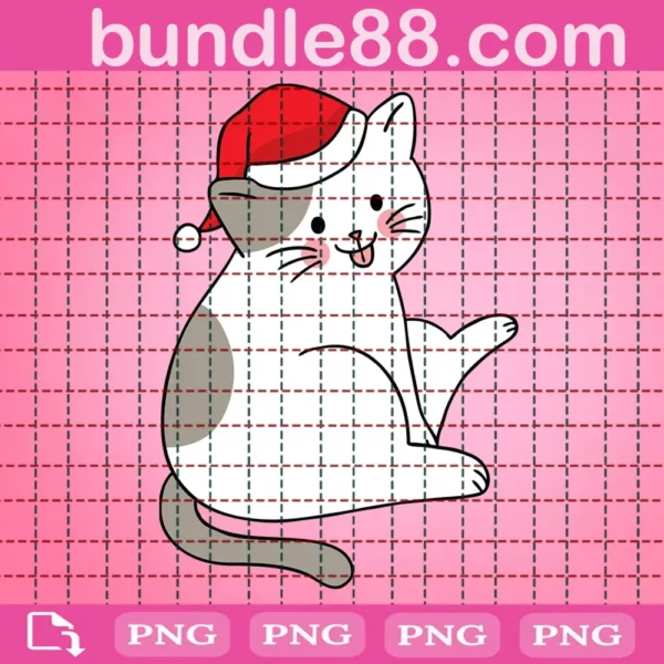 Cute Cat With Santa Hat Png