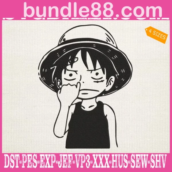 Cute Face Luffy Embroidery Design