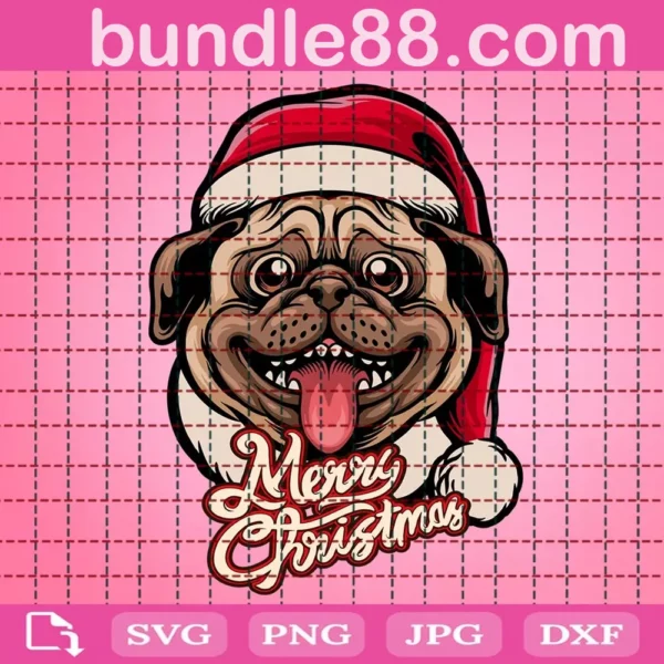 Cute Pug Dog Merry Christmas Svg