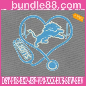 Detroit Lions Heart Stethoscope Embroidery Files