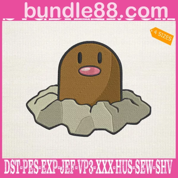 Diglett Pokemon Embroidery Design