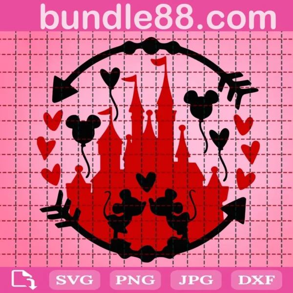 Disney Cinderella Castle With Mickey And Minnie Kiss Svg