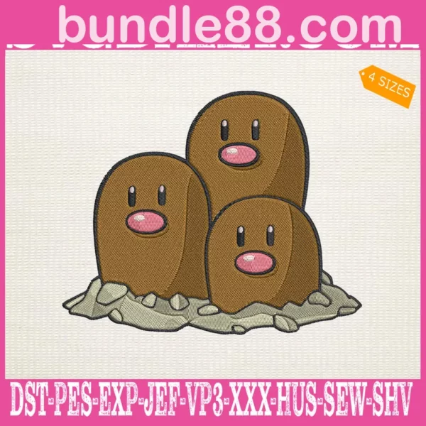 Dugtrio Pokemon Embroidery Design