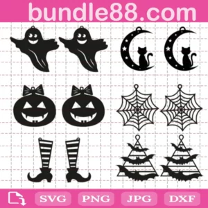 Earrings And Pendants For Halloween Bundle Svg Free