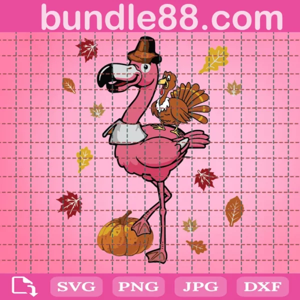 Flamingo Autumn Turkey Pumpkin Thanksgiving Day Svg