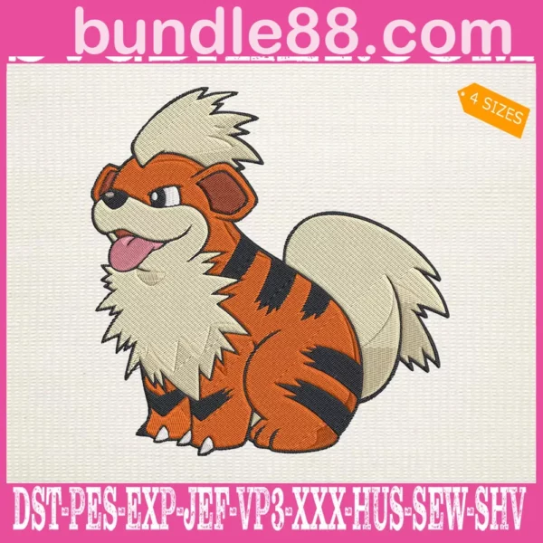 Growlithe Pokemon Embroidery Design