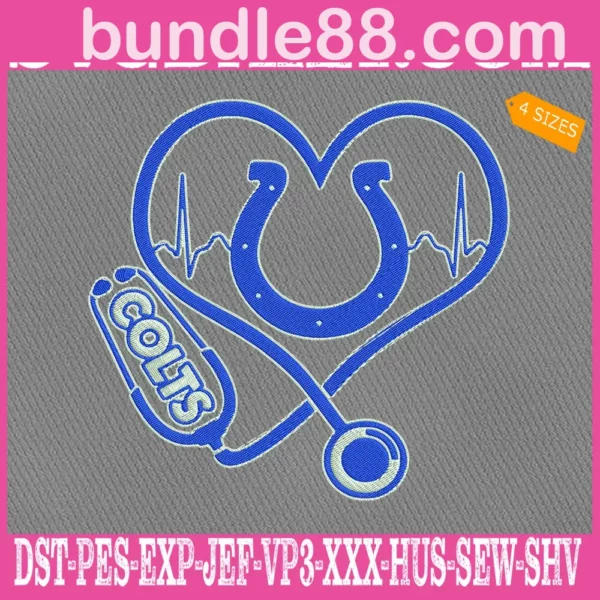 Indianapolis Colts Heart Stethoscope Embroidery Files