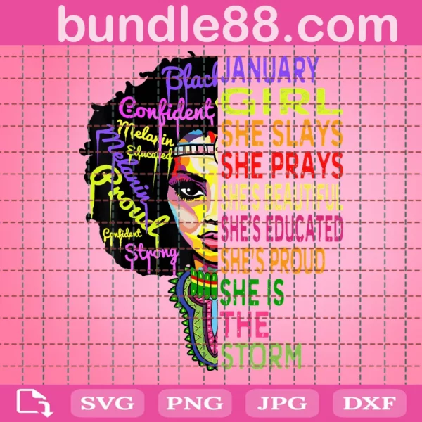 January Girl Birthday Melanin Queen Svg