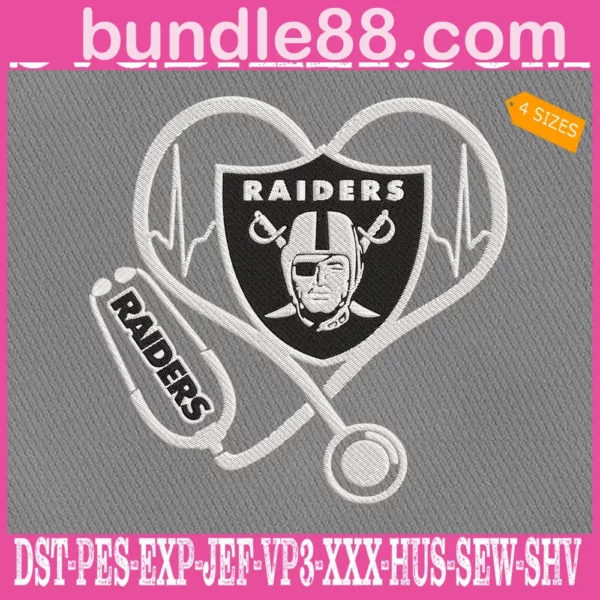 Las Vegas Raiders Heart Stethoscope Embroidery Files