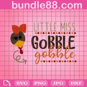 Little Miss Gobble Gobble Turkey Bow Svg