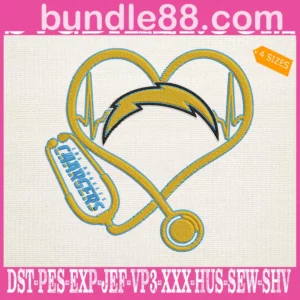 Los Angeles Chargers Heart Stethoscope Embroidery Files