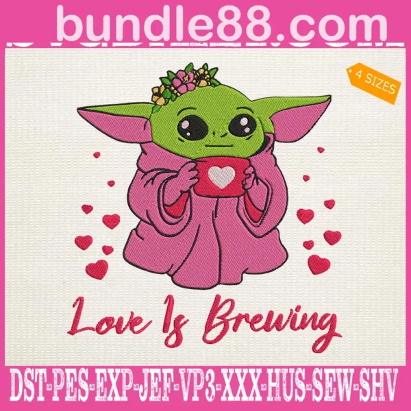 Love Is Brewing Happy Valentine Embroidery Files