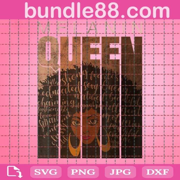 Melanin Queen Black Girl Natural Hair Retro Vintage Svg