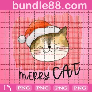 Merry Cat Png, Cute Cat Face Merry Christmas Png