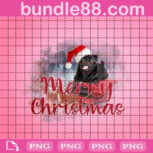 Merry Christmas Black Pug Png