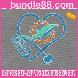 Miami Dolphins Heart Stethoscope Embroidery Files