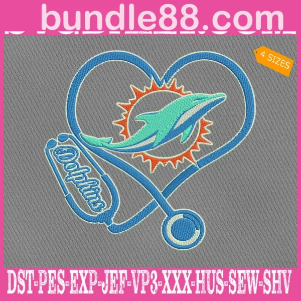 Miami Dolphins Heart Stethoscope Embroidery Files