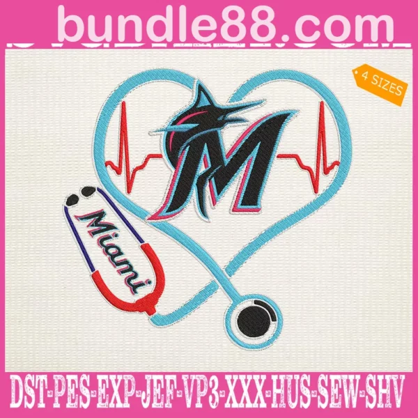 Miami Marlins Nurse Stethoscope Embroidery Files