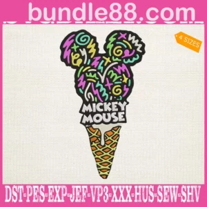 Mickey Mouse Waffle Ice Cream Embroidery Design