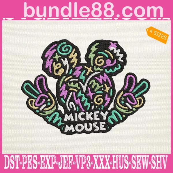 Mickey Peace Hands Embroidery Design