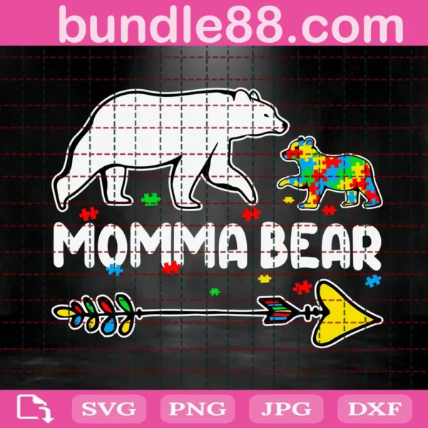 Momma Bear Autism Awareness Autistic Svg