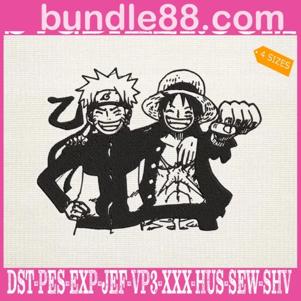 Naruto And Luffy Embroidery Design