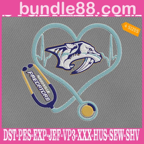 Nashville Predators Heart Stethoscope Embroidery Files