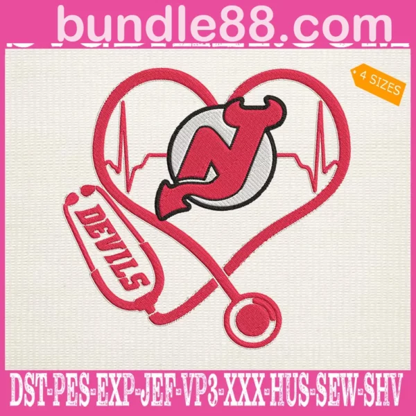 New Jersey Devils Heart Stethoscope Embroidery Files