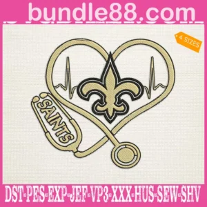 New Orleans Saints Heart Stethoscope Embroidery Files